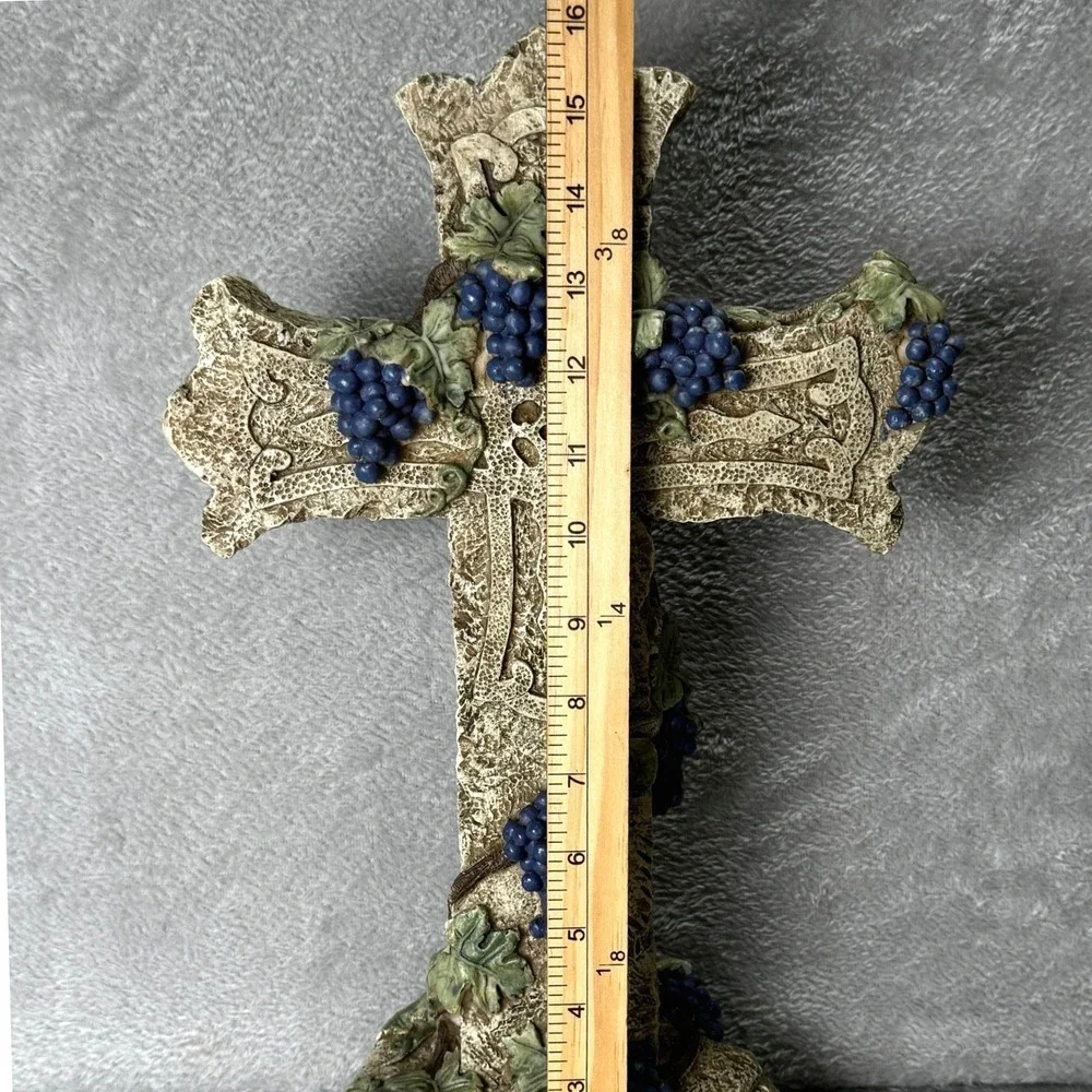 Decorative Grapevine Cross Resin Faux Stone Christian Large Tabletop 16